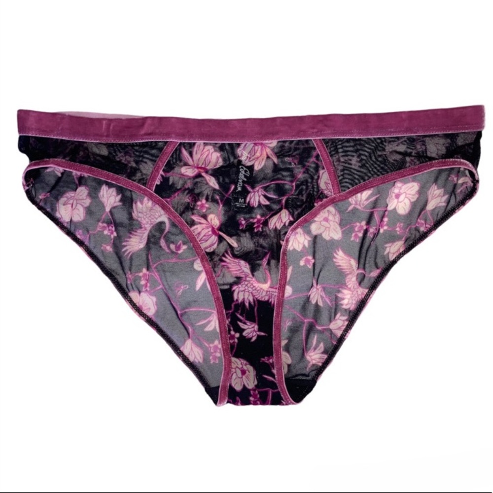 NWT Sam Edelman Floral Print Sheer Mauve Velvet Bikini Style Panty Medium